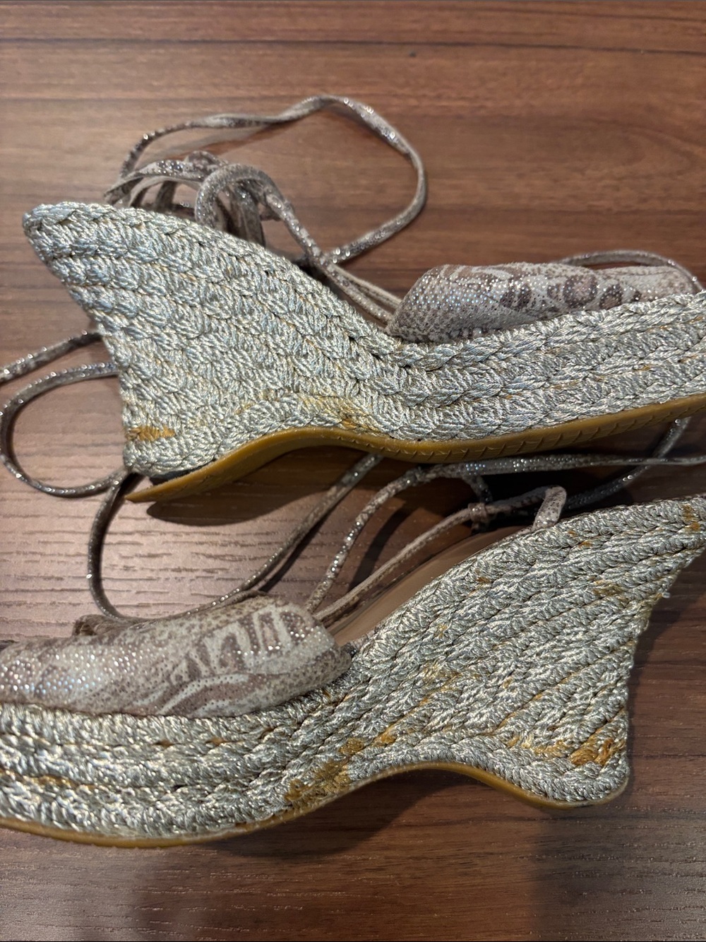 Stuart Whitman Snake-Print Lace-Up Espadrille Sandals in Taupe size 9 - Picture 4 of 4